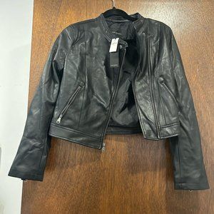 XS Banana Republic Banded-Collar Vegan Leather Moto Jacket